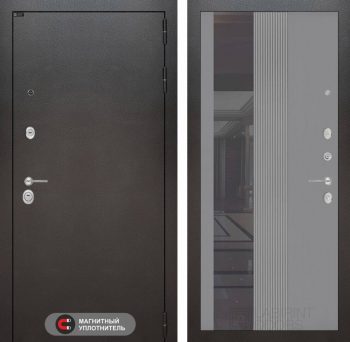 Входная дверь SILVER с Зеркалом 32 тонированным - Серый рельеф софт